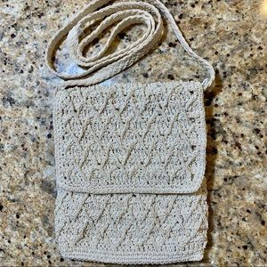 Small Cream Crocheted Crossbody Purse